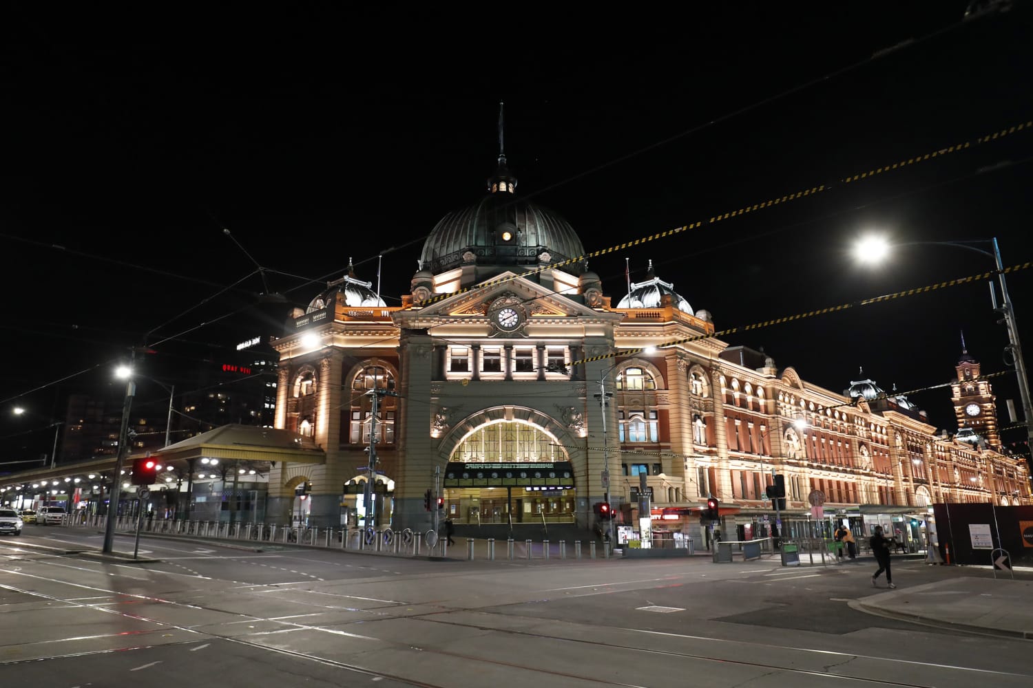 Beautiful night view of Flinders Street and Railway Station, Melbourne,  Australia Stock Photo