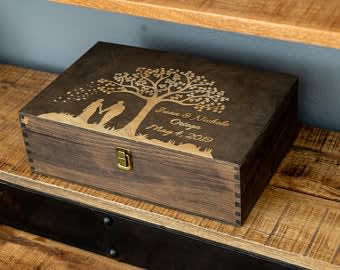 dark rustic wooden photo box 5x7 Wedding keepsake box for couples Set of 5 pcs 13x18cm Couple memory box with USB Rustic photo gift box