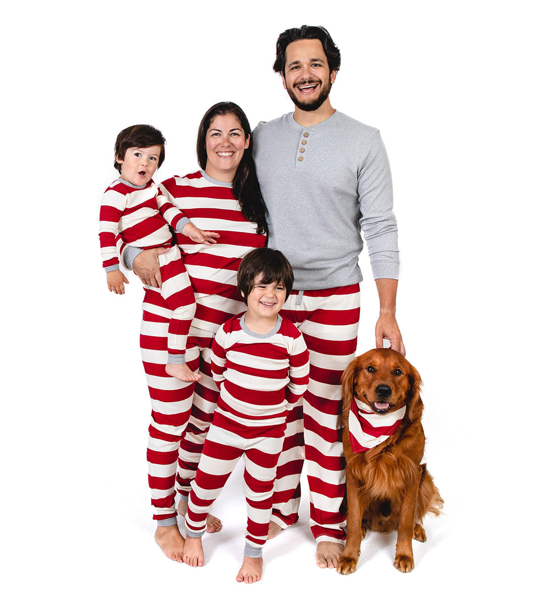 holiday matching pajamas with dog