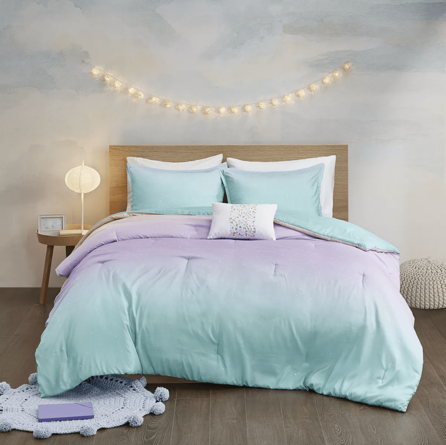Purple Blue & Grey Geometric Comforter Set AND Decorative Pillows ALL SIZES 