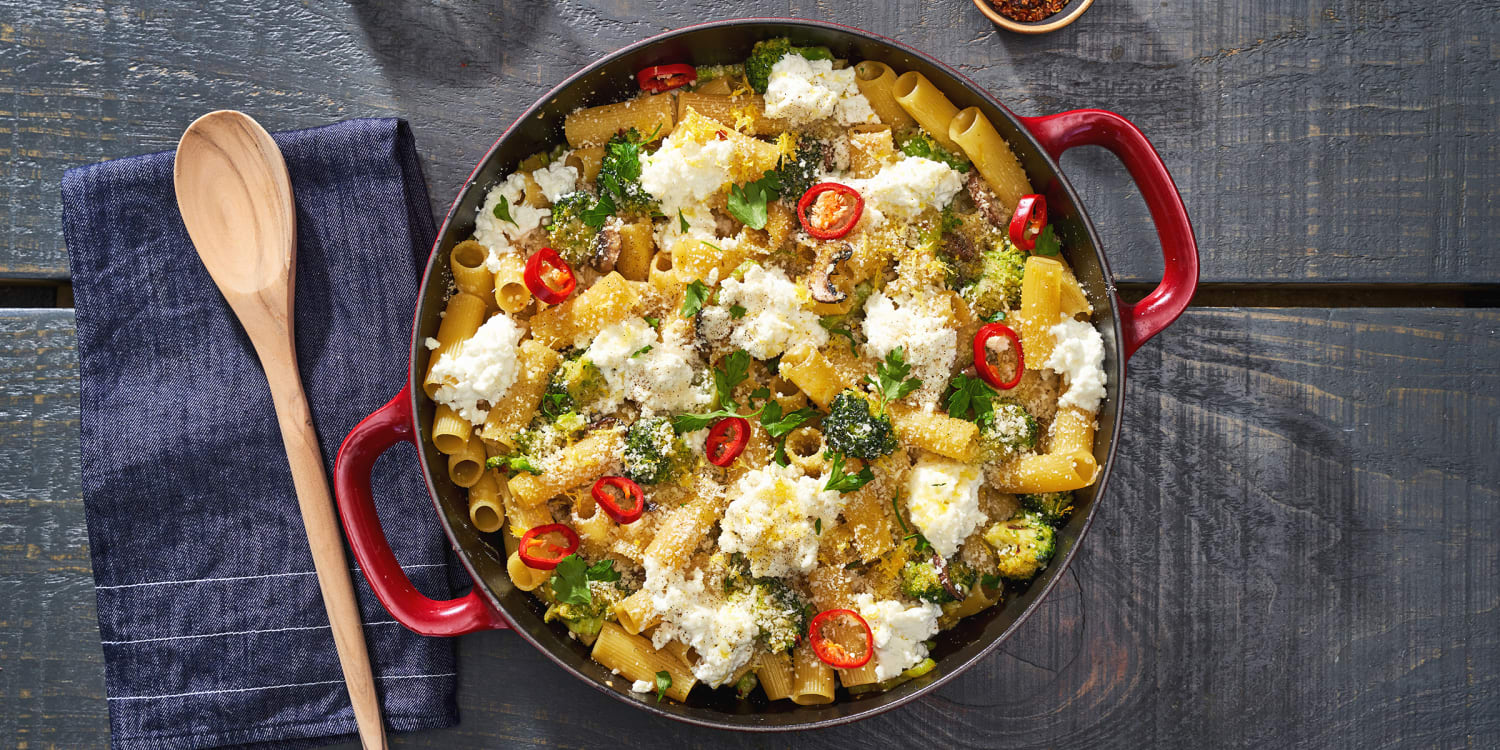 Give this vegetarian pasta bake a kick with pickled peppers