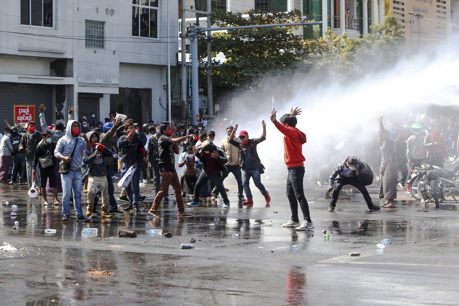 Myanmar Anti Coup Protesters Met With Water Cannon And Rubber Bullets