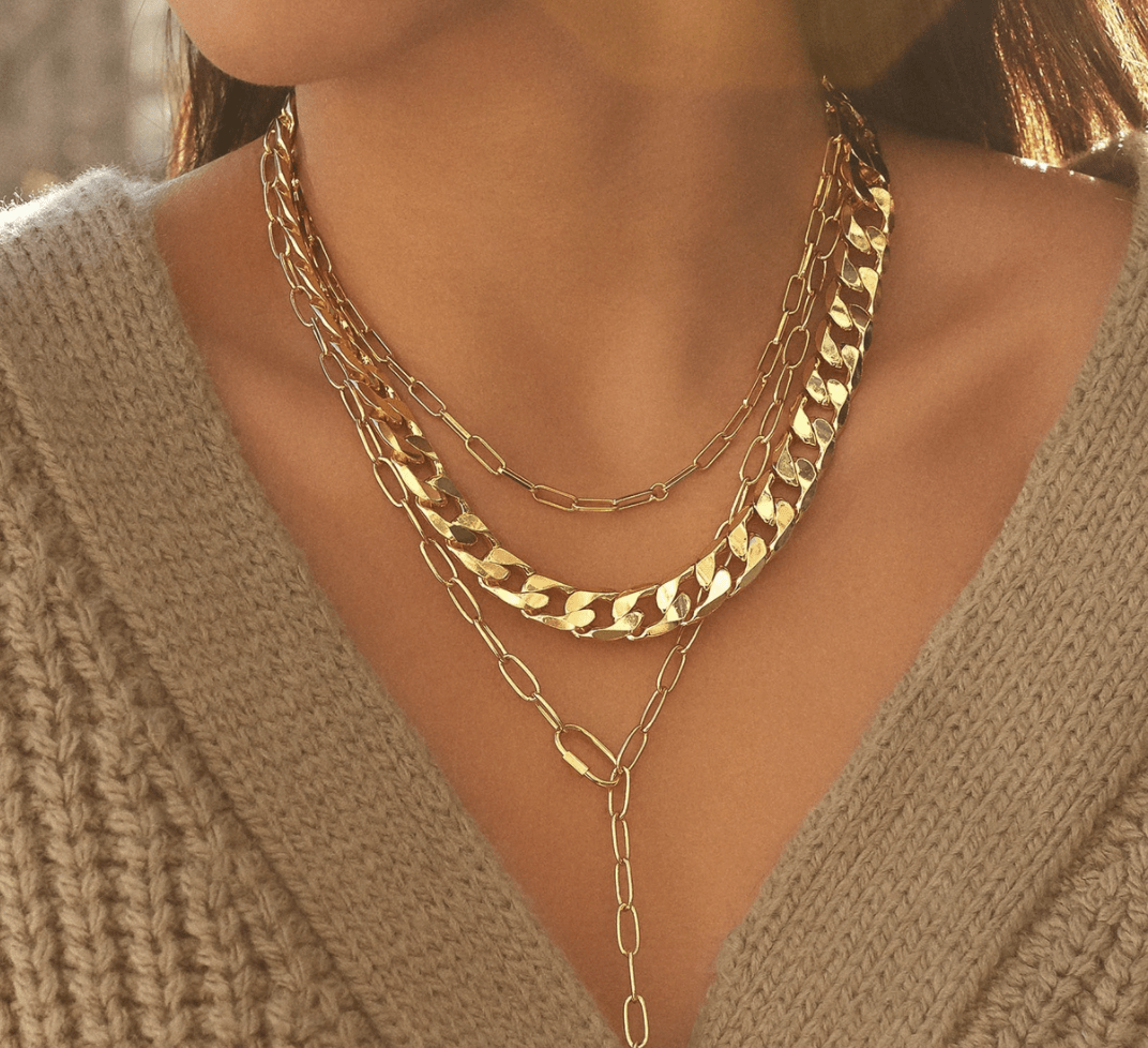 Lux Accessories Pave LOVE Multi Row Chain Word Necklace.