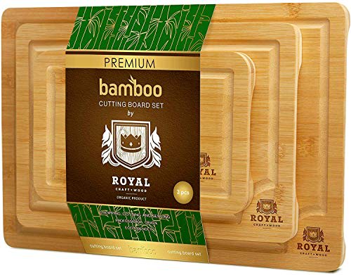 Royal Craft Wood Luxury Wood Cutting Board For Kitchen - Chopping Board  W/Juice Groove & Easy Grip Handle - Organic Wooden Cutting Boards For Meat,  Cheese, Fruits & Vegetables (Set Of 2)