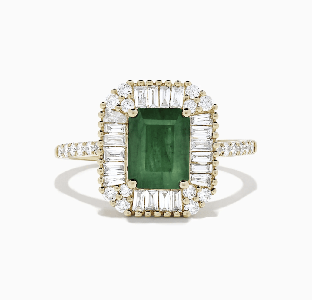 Emerald and Diamond Ring Exclusive Diamond Ring Solid Silver Ring Natural Emerald & Diamond Engagement Ring Classic Emerald Ring