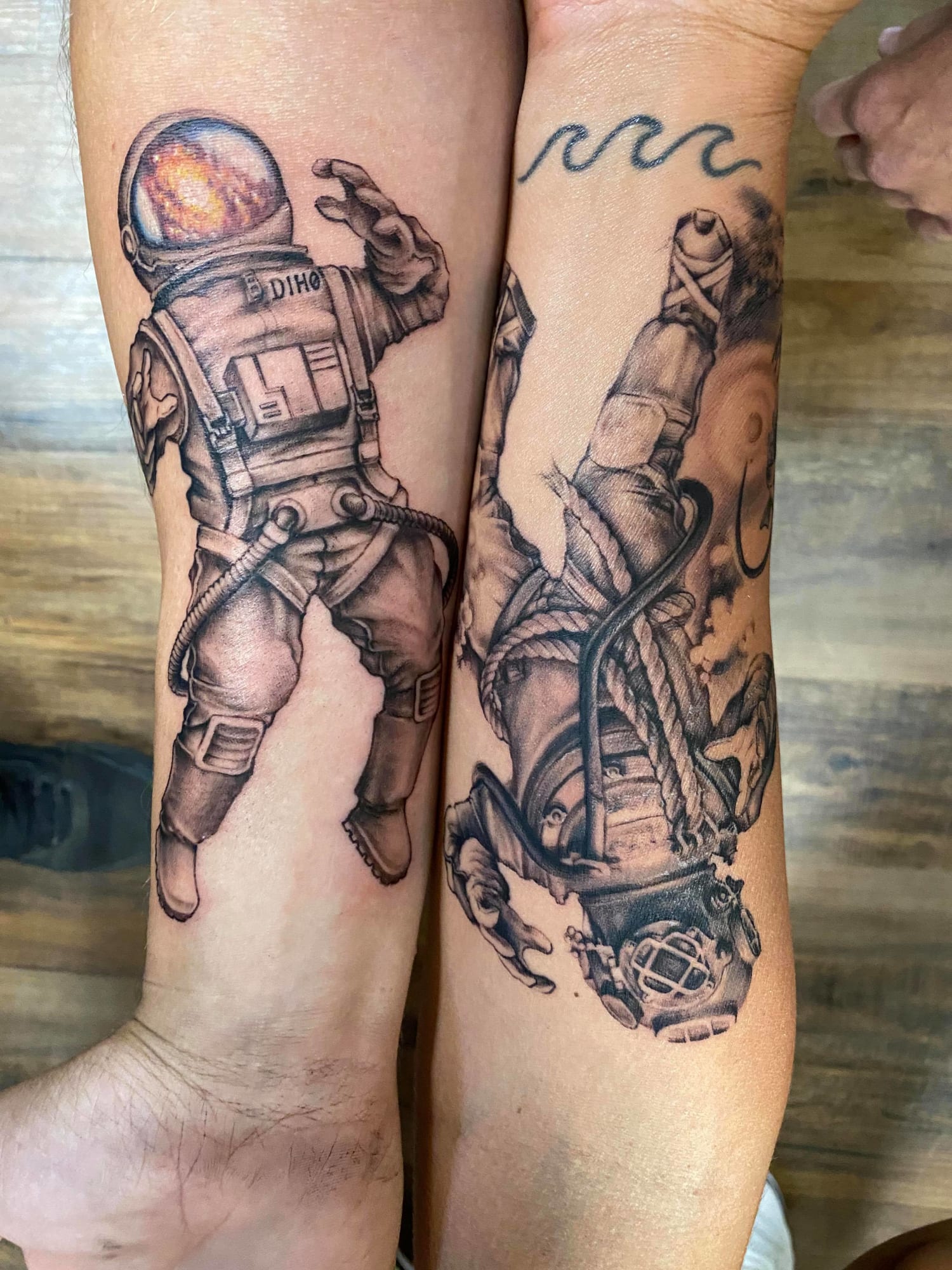 Finally popped the cherry and got my first tattoo Beautiful astronaut done  by Curt Sage  Tattoos Forever in Fort Walton Beach FL  rtattoos