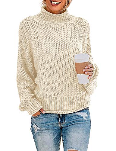 Women's Chunky Knit Sweater Turtleneck Long Sleeve Jumper Dress Pullover Tops 