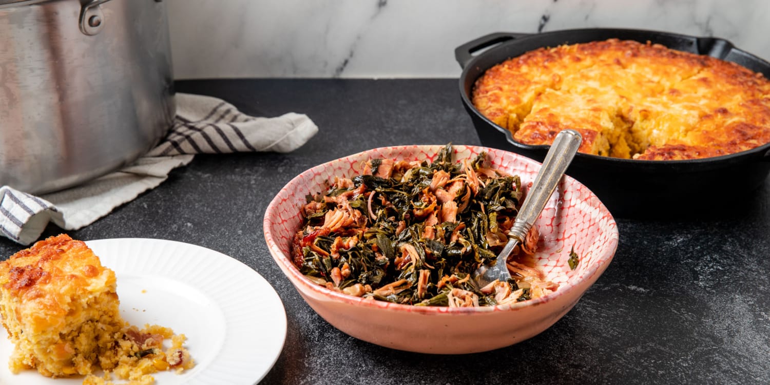 Serve smoky collard greens alongside bacon-cheddar cornbread