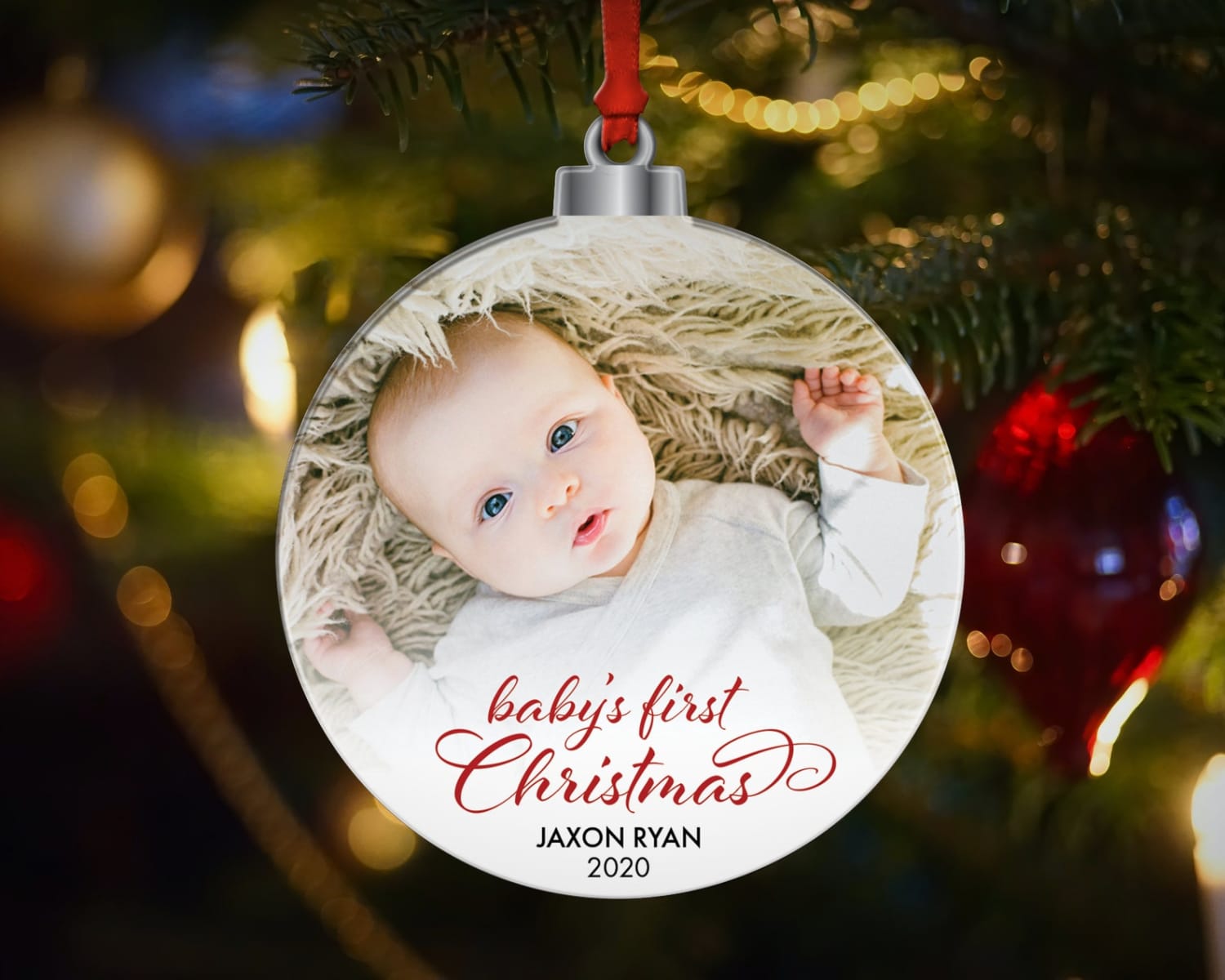 Baby portrait New mom personalized gift 1st Christmas custom ornament Hand painted baby portrait from photo Baby First Christmas Ornament