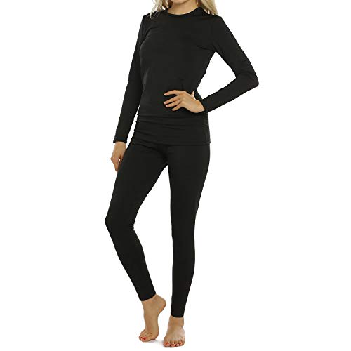 Womens Thermal Underwear Black Set Long Sleeve Vest & Long Pants 