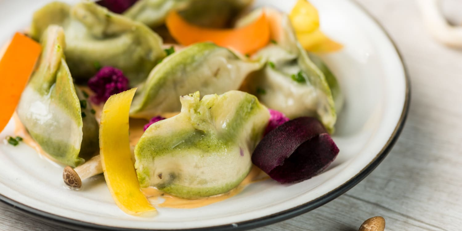 Make homemade vegetable dumplings with mushrooms and kale