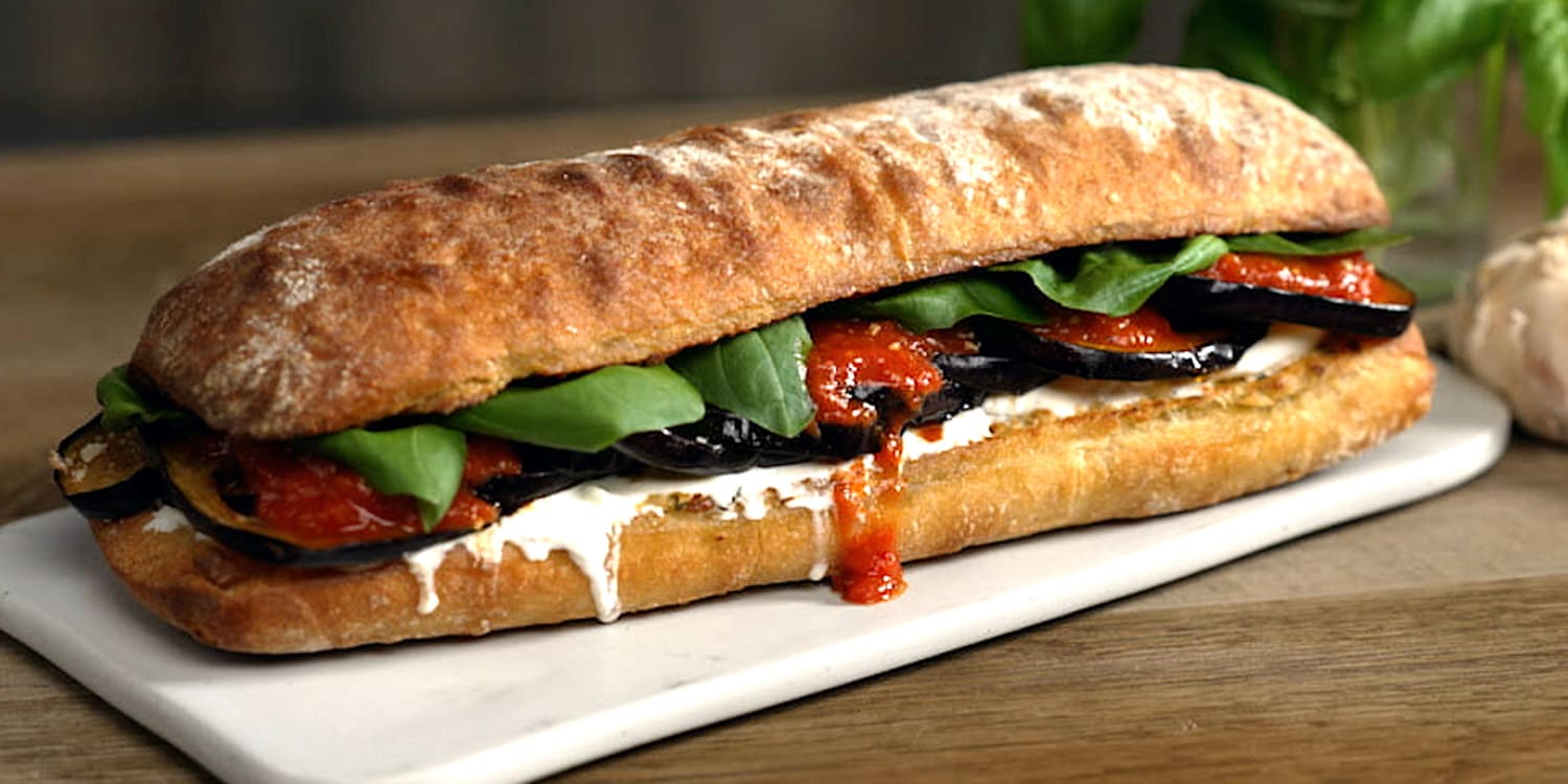 Serve eggplant pam sandwiches on crispy garlic bread