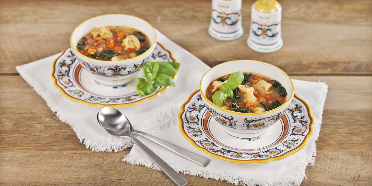 Cozy up with a bowl of Tuscan sausage and tortellini soup