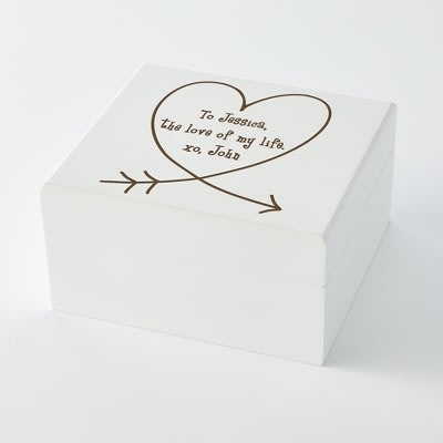 NEW White 3D Gold Always Forever Wedding Day Keepsake Memory Box Photo Lid Gift 