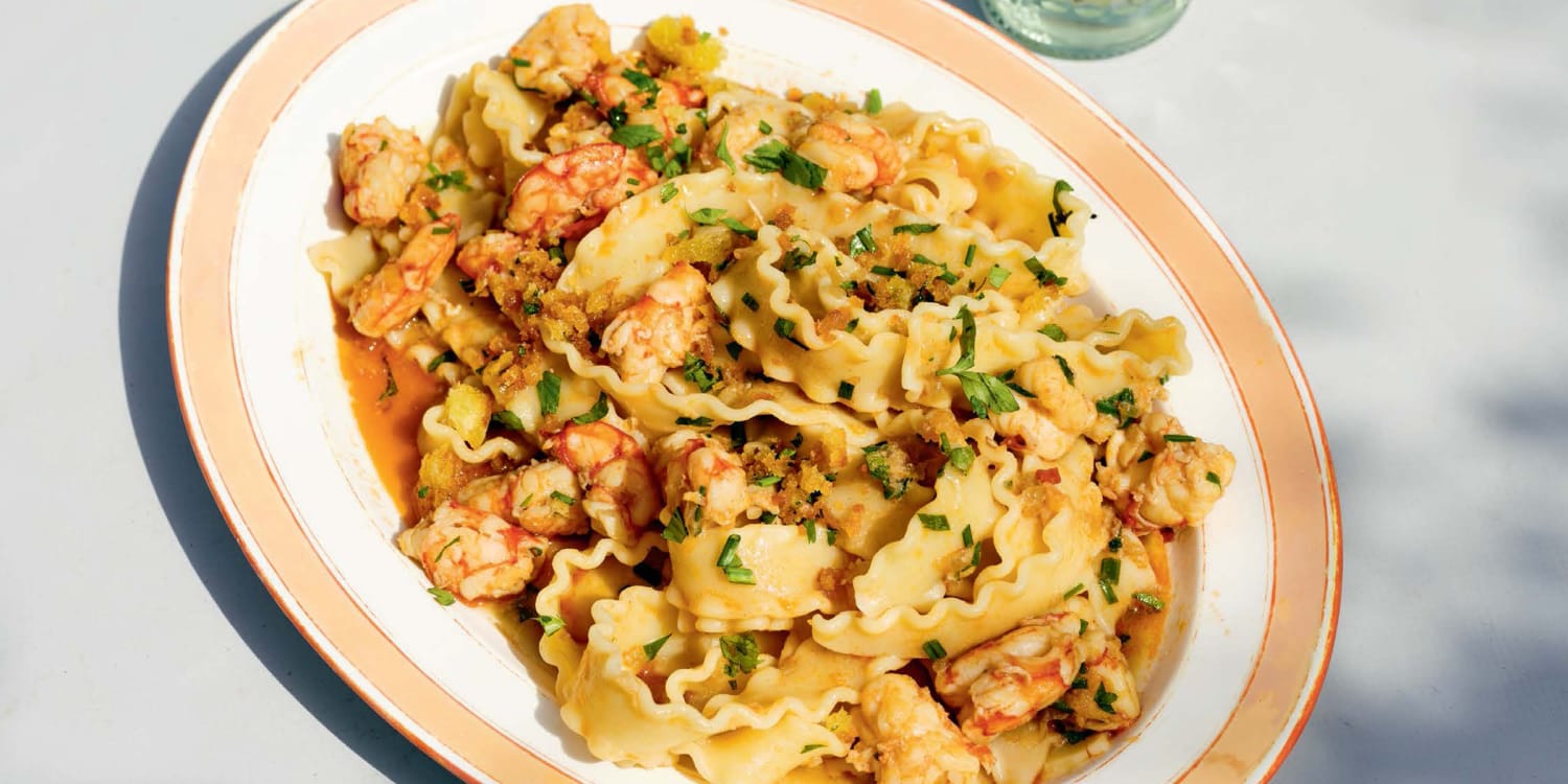 Grilled shrimp and crisp garlic breadcrumbs add big flavor to pasta