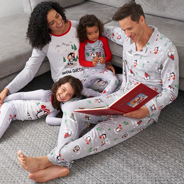 Kids Men Matching Christmas Family Pajamas Set Holiday Cute Print Top and Plaid Pants Pjs Set for Women Couples 