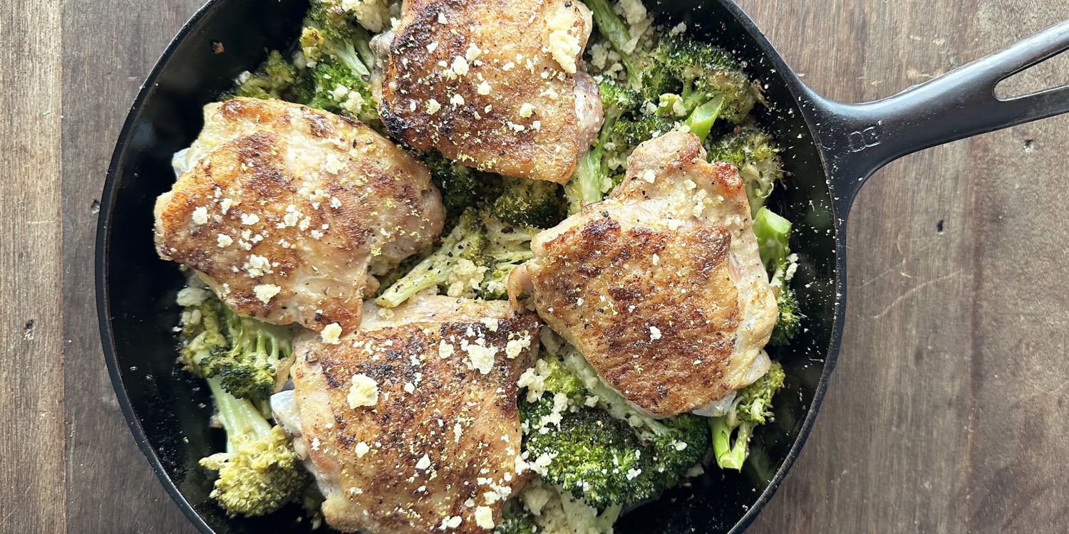 Caesar-marinated chicken thighs with broccoli is our new favorite dinner