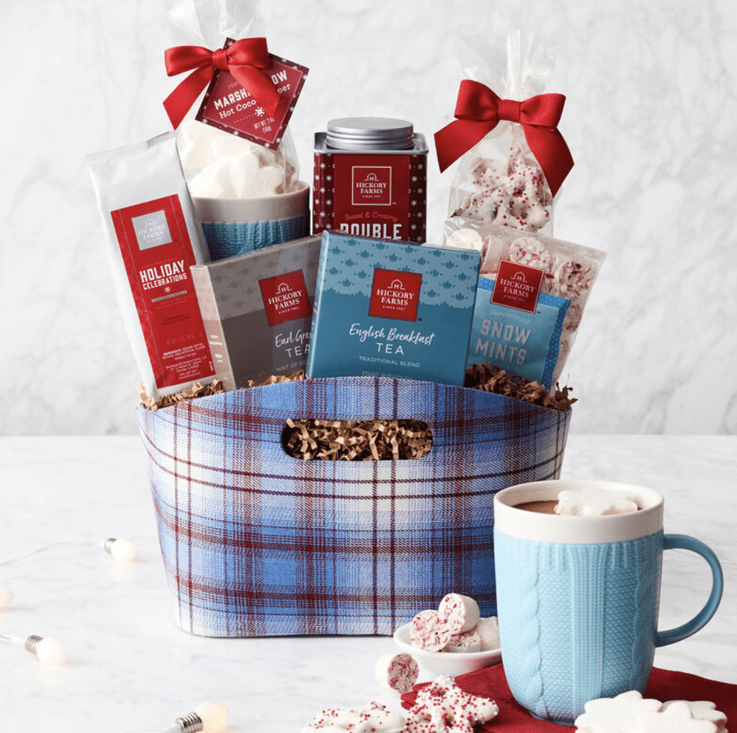 Fuzzy Christmas Socks & Christmas Mug Gift | Spa Gift Basket with Christmas Candle | Hickory Farms