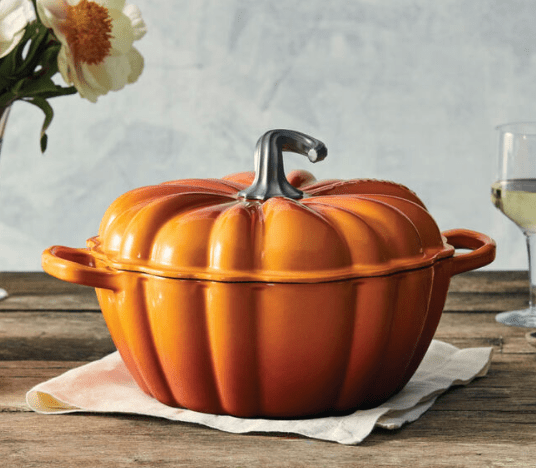 Staub 3.5 Qt. Cast Iron Pumpkin Dutch Oven in White with Stainless