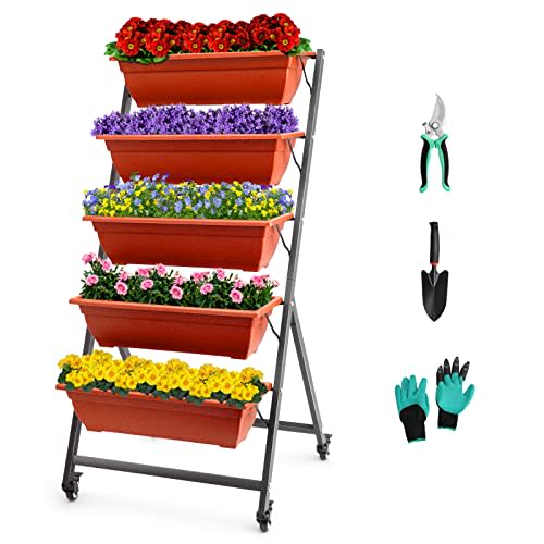 3-Tier Vertical Garden Bed Wooden Elevated Planter Bed W/Legs Storage Shelf  2 Hooks Raised Bed Kit