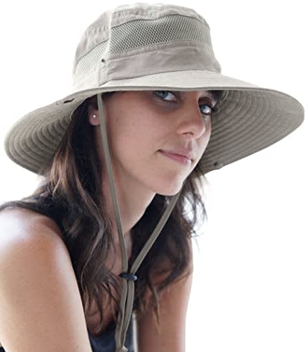 PALAY Women Polyester ® Fashion Wide Brim Hat For Girl Uv Protection Summer  Sun Hat With Ponytail Hole Back Neck Flap Cover