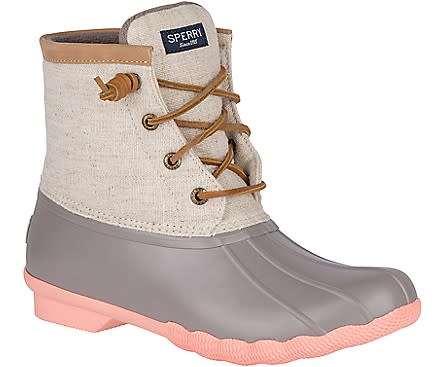 sperry duck boots pink and grey