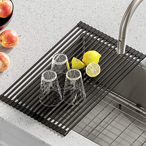 Roll Up Kitchen Sink Drying Rack in Gold Stainless Steel