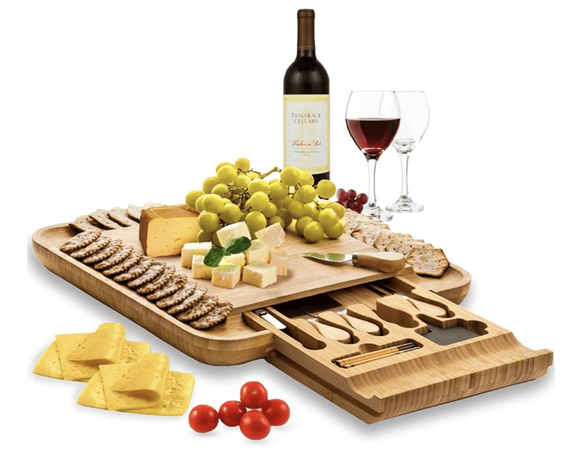 CHOP & STICK Cutting Board and Cheese Knife Set with Magnetic Knife Holder  - XXL 18'' x 12'' x 1'' inch Bamboo Charcuterie Board Set, Multifunctional