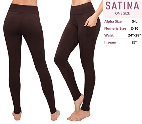 Buy SATINA High Waisted Fleece Lined Leggings for Women - Available in 12  Colors, Brown, One Size at