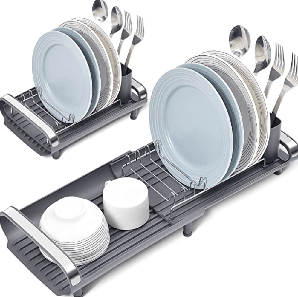 COLTURE Over The Sink Dish Drying Rack, Hanging Stainless Steel Dish  Drainer Dryer Rack with Knife Utensil Holder Hooks Space Saver for Kitchen