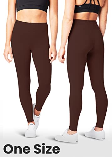 Brown Satina High Waisted Leggings with Pockets, 3 Waistband, One Size