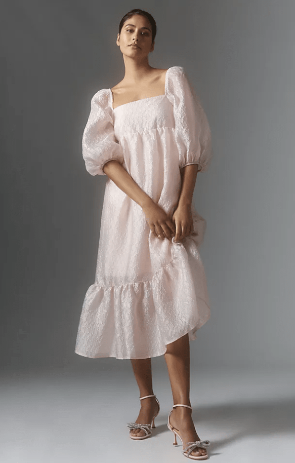Women's 2023 Summer Puff Sleeve Smocked Floral Dress Crewneck Lace Flowy  Tiered Midi Dresses Beach Baggy Dress (Beige,Small) at  Women's  Clothing store