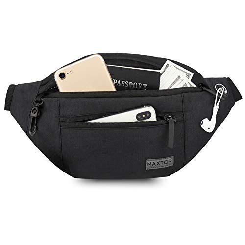 Belt bag Fanny pack crossbody bags for women Everywhere belt bag Waist  packs with 3 Pockets (black)