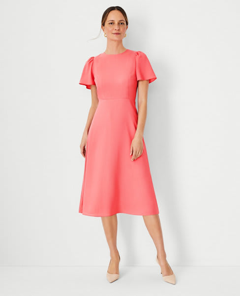 fit and flare knee length dresses party wear A-line V Neck Short Sleeve Knee-Length Chiffon Bridesmaid Dress with Pleated Ruffles S7437B - Bridesmaid Davids main image 1