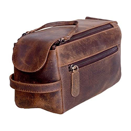 Leather Shaving Bag for Men, Mens PU Leather Toiletry Bag, Leather Dopp Kit  for Men, Toiletry Bag, Mens Travel Toiletry Bag, Hygiene & Grooming Kit  Organizer, Cruelty-Free Leather and Hand Stitched Vanity