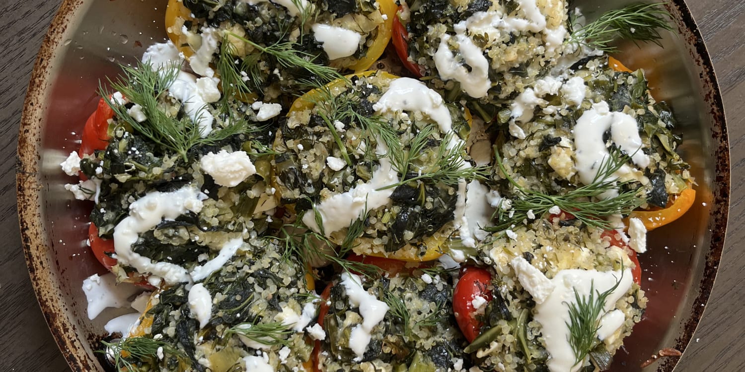 Make spanakopita stuffed peppers for a family-friendly meal