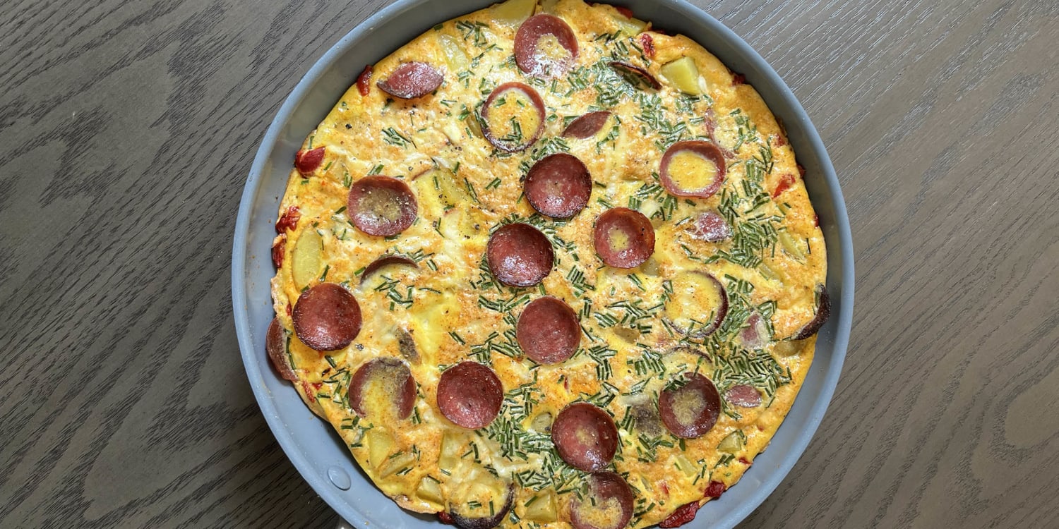 Serve this salami and red pepper frittata for a hearty breakfast