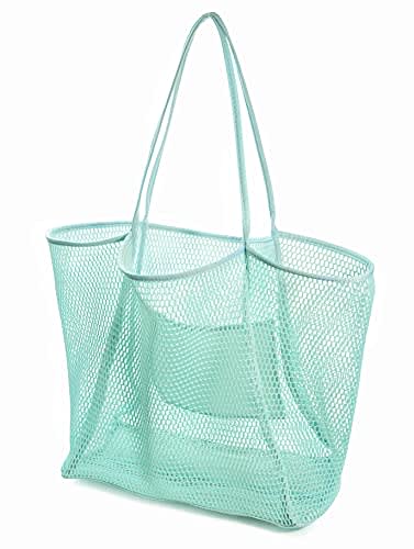 Beach Bag for Women Mesh Beach Tote Bag Large Waterproof  Sandproof Swim Pool Bag Travel Bags with Zipper Pocket Foldable Lightweight  : Clothing, Shoes & Jewelry