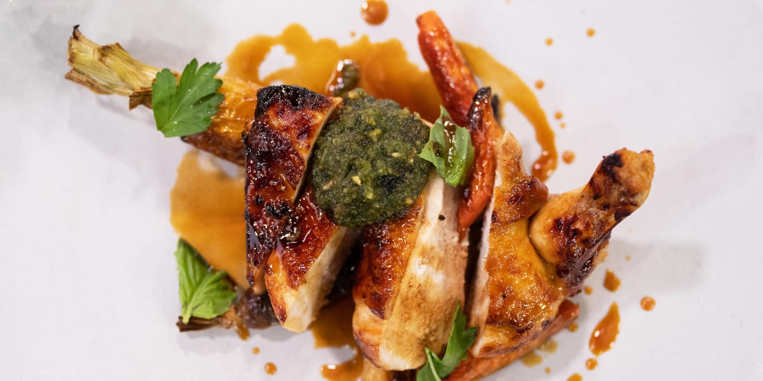 Roast Chicken Breast and Carrots with Hazelnut Pesto Recipe