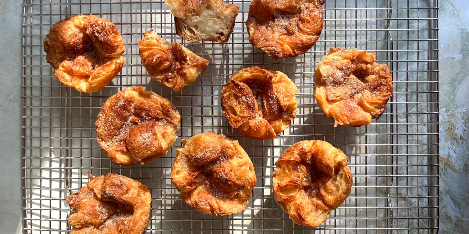 Get the recipe for cinnamon-sugar croissant bread pudding muffins