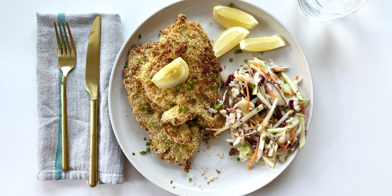 Air Fryer Chicken Schnitzel with Apple Slaw