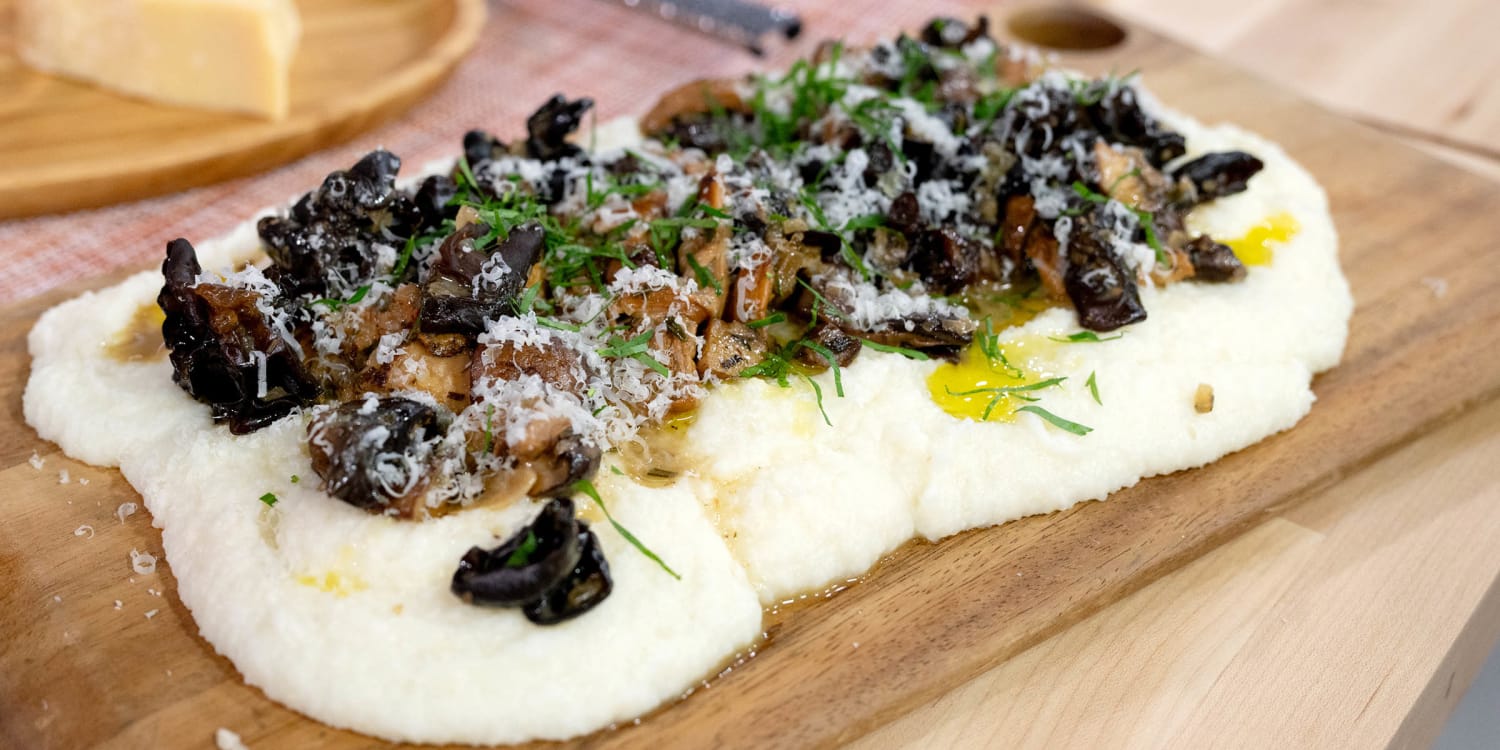 Serve creamy polenta with wild mushrooms and cheese, family-style