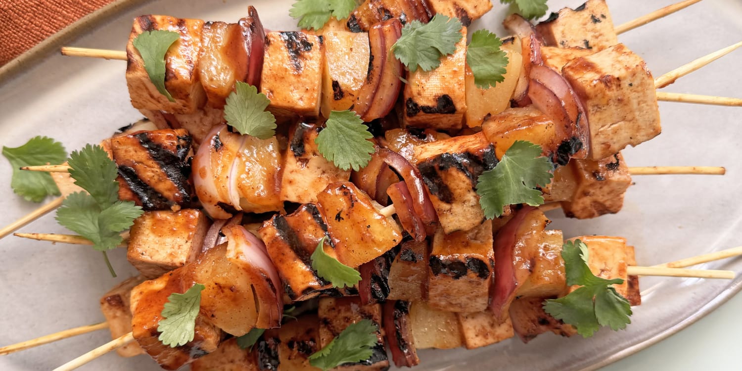 Grill up these vegetarian chipotle-pineapple tofu skewers