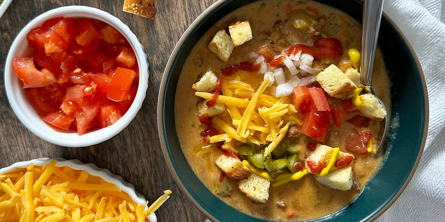 Cozy up with a bowl of cheeseburger soup