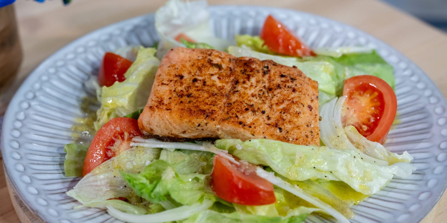 Get Elizabeth Heiskell's famous recipe for pan-seared salmon salad