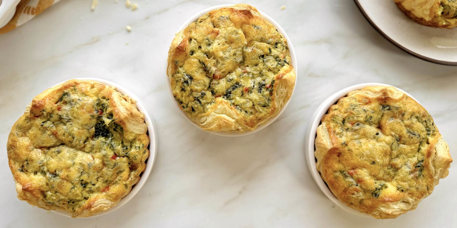 Make brunch easy and elegant with these spinach and artichoke baked egg soufflés