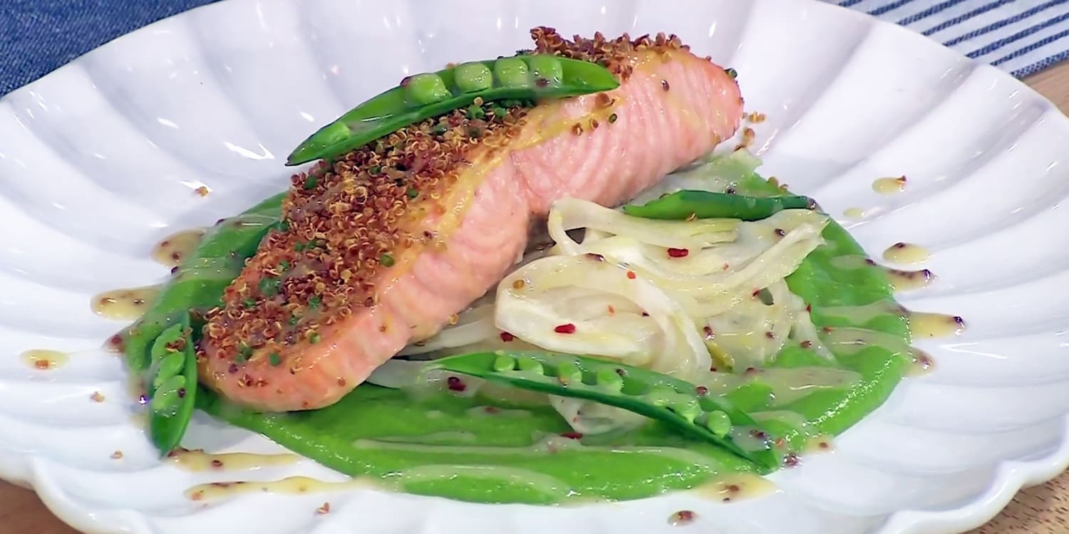 Curtis Stone's herb-crusted salmon with peas is a refreshing spring dinner