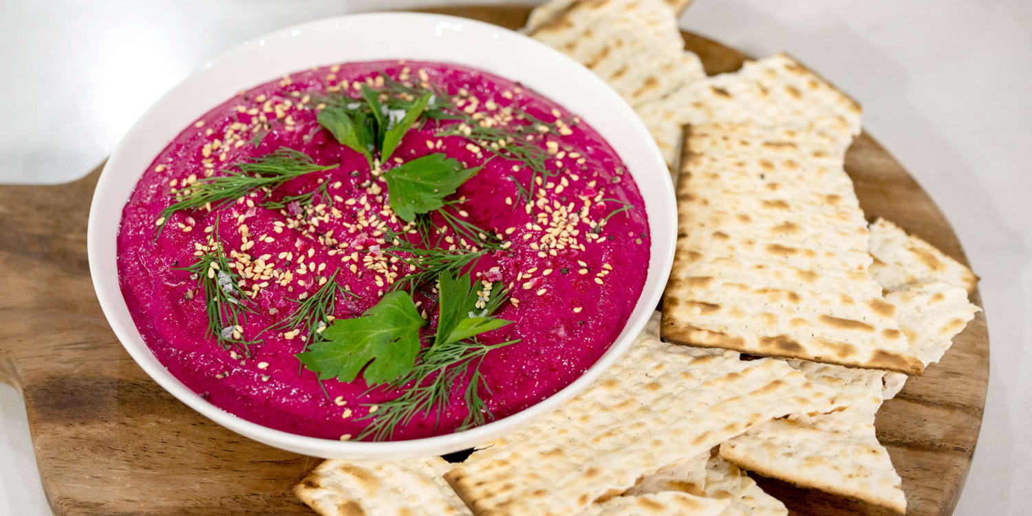 Lighten up your Passover dinner with this roasted beet and yogurt dip