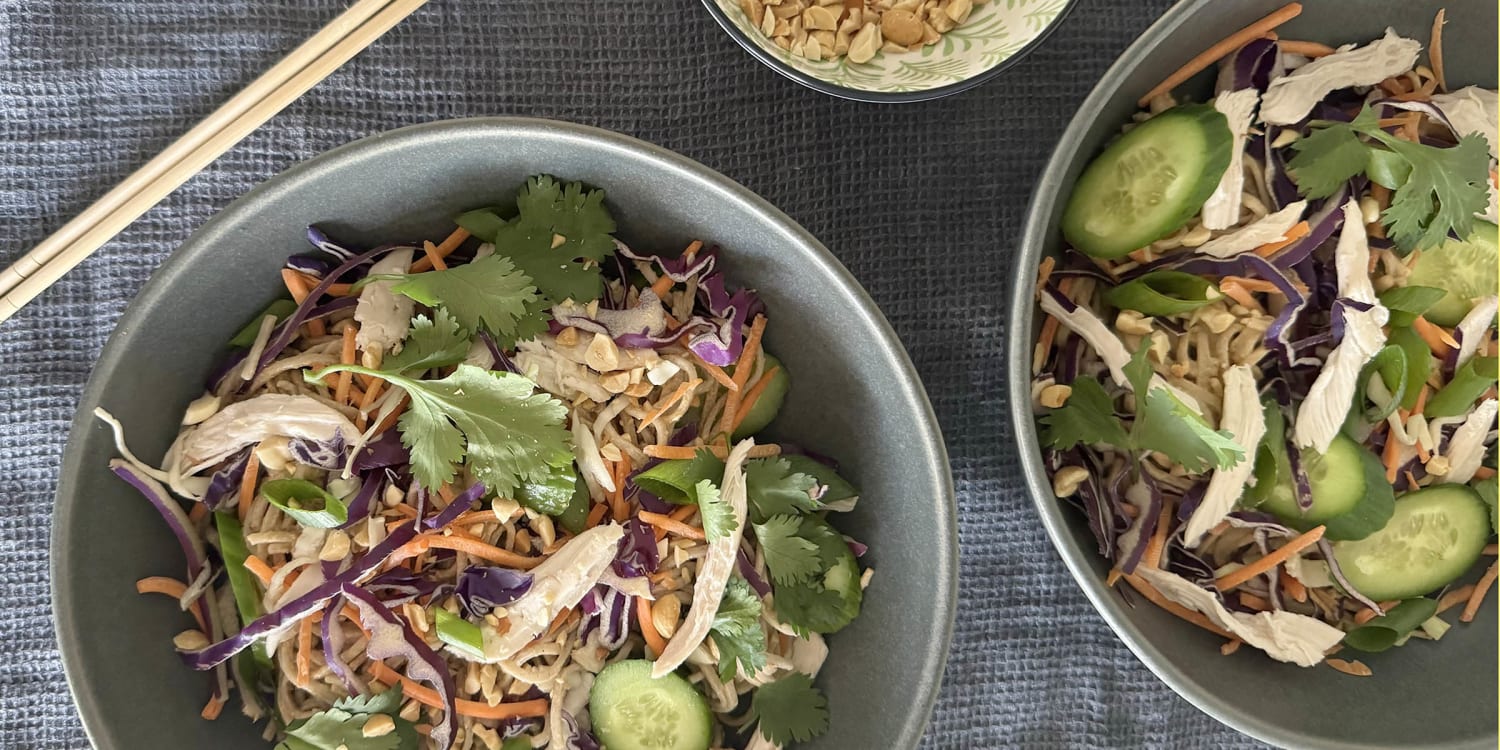 Looking for lunch? Make peanut noodles with chicken and cabbage