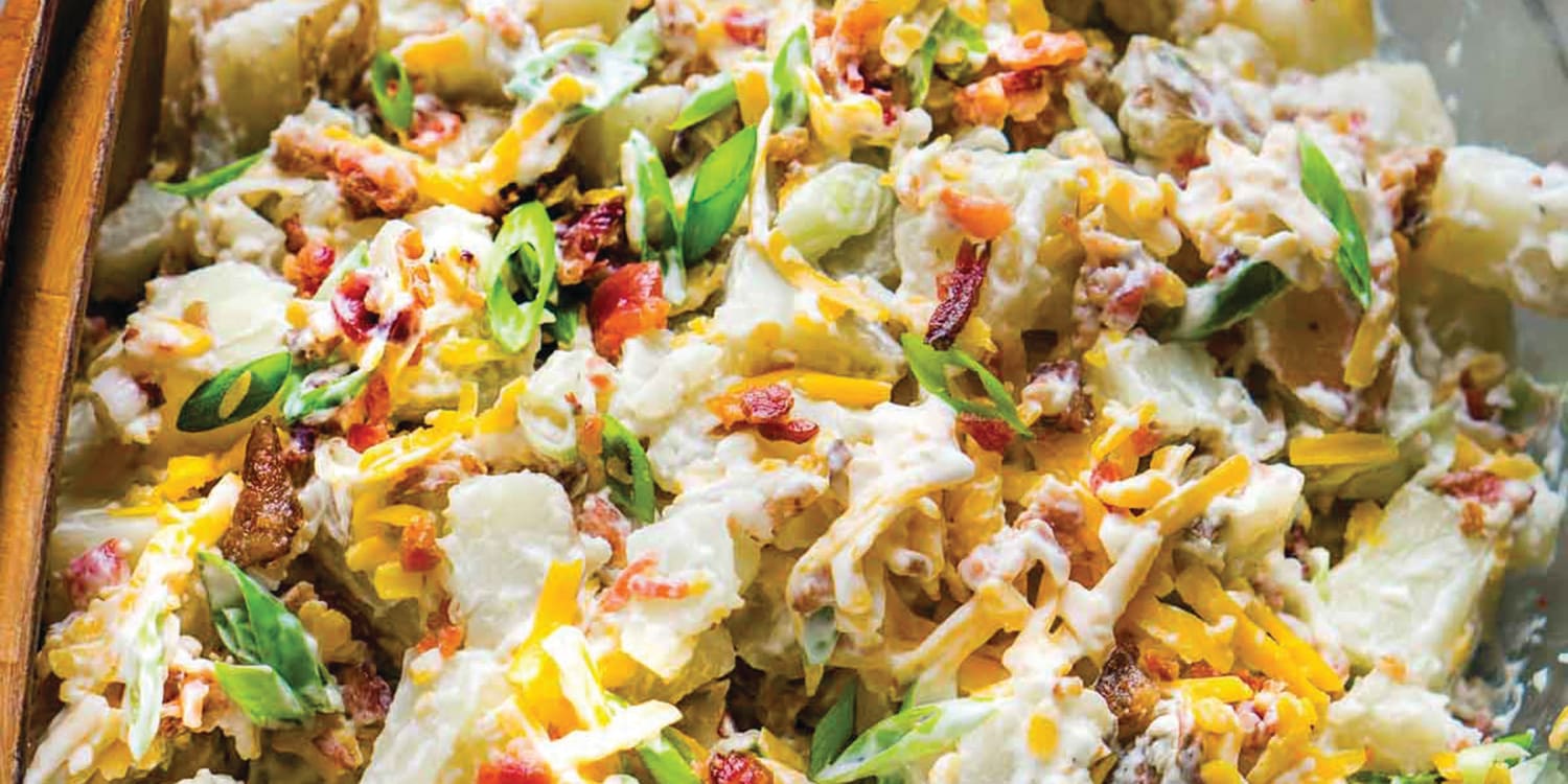 This potato salad is loaded with bacon, cheddar and sour cream